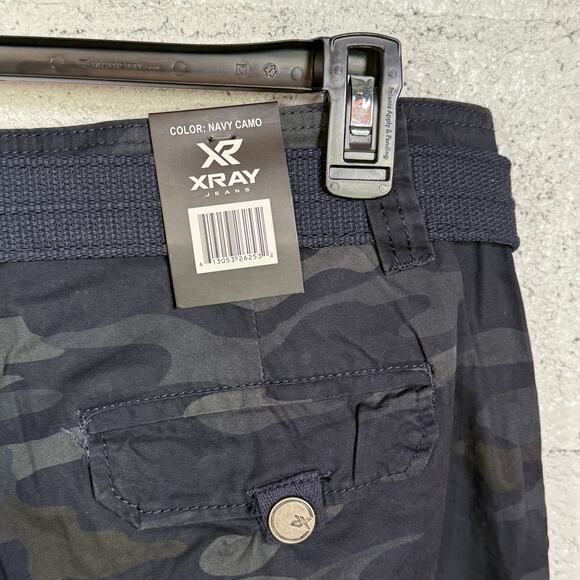 X-Ray Men's Belted Capri Cargo Shorts - Navy Camo 38w x 18inseam $58 - Picture 9 of 10